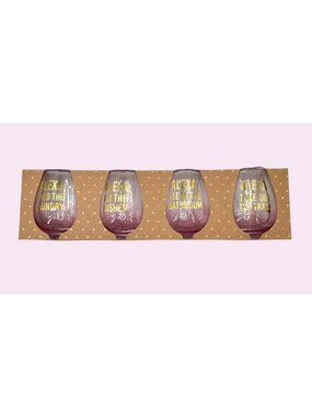 NIB SET OF 4 STEMLESS FUNNY ALEXA CHORES PINK PURPLE OMBRE 16 OZ WINE GLASSES